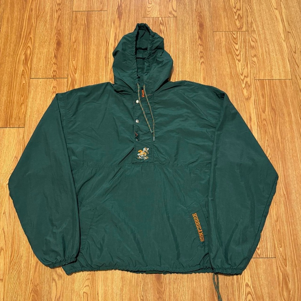 Miami Hurricanes Men's Jacket Anorak The Game Windbreaker 90s Green